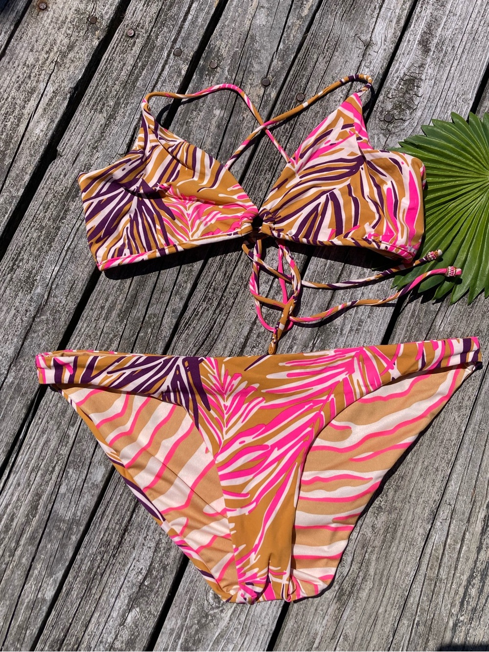 Maaji Pink Brown Purple Tropical Print Bikini Set